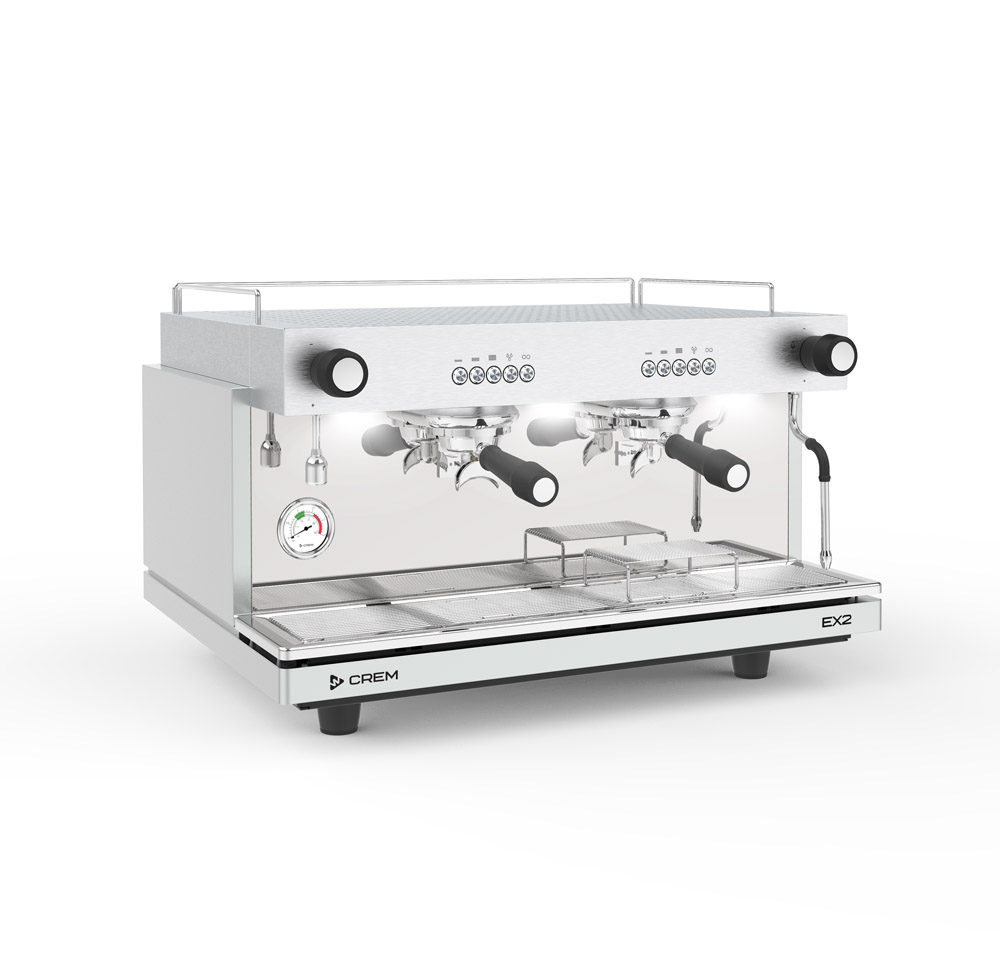 Профессиональная рожковая автоматическая кофемашина Crem EX2 2 GR, 2 стимера, подсветка бариста, высокая группа, белая в аренду